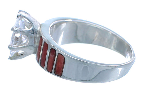 Sterling Silver Red Oyster Shell Jewelry Ring Size 5-3/4 DS45193